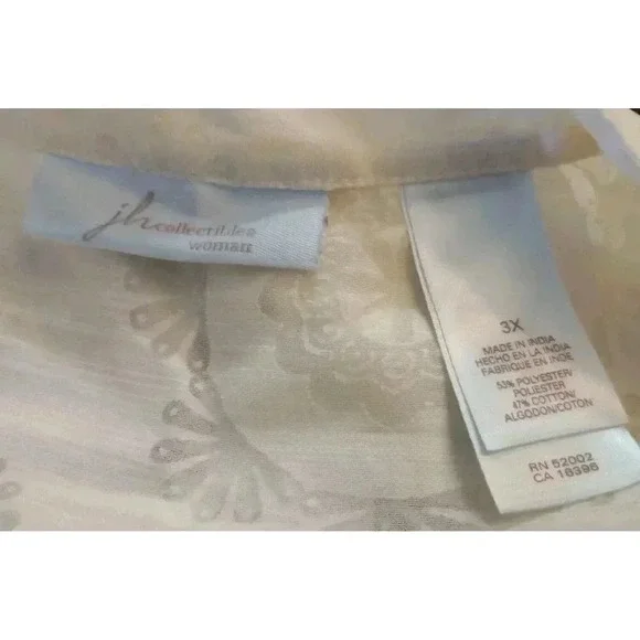 JH Collectibles Blouse Semi Sheer Ivory Off White Plus Size 3X NWT‎ - Picture 5 of 6